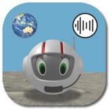 Icon 'CosmoBally on Sonoplanet' app, CB with in background Earth and Sonoplanet